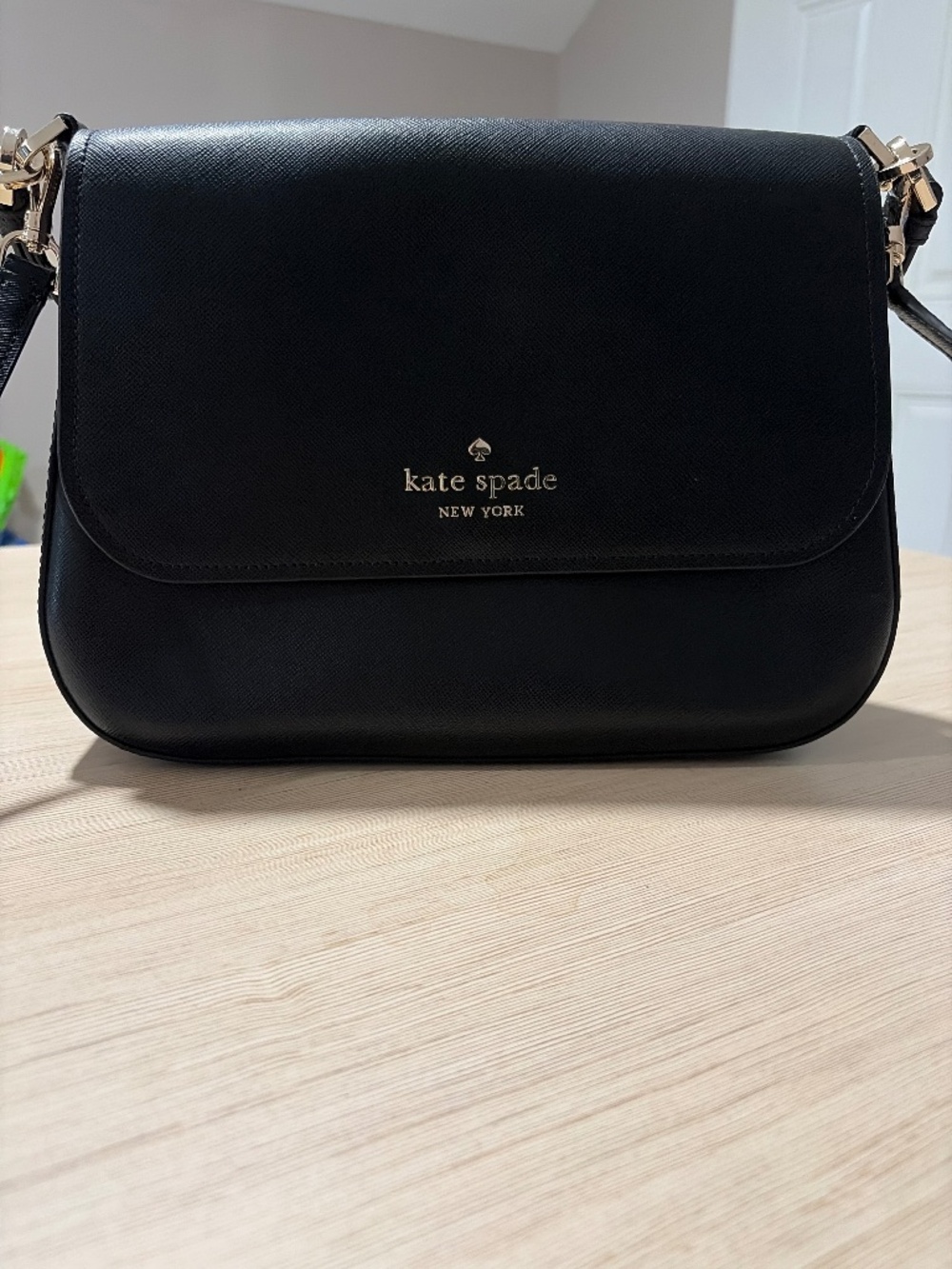 Kate Spade Black Staci Saffiano Leather Flap Shoulder Bag Gold Hardware
